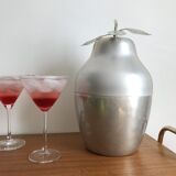 LARGE PEAR OR QUINCE IN BRUSHED ALUMINUM ICE BUCKET MADE IN ITALY AROUND 1970
