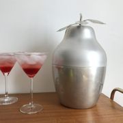 LARGE PEAR OR QUINCE IN BRUSHED ALUMINUM ICE BUCKET MADE IN ITALY AROUND 1970