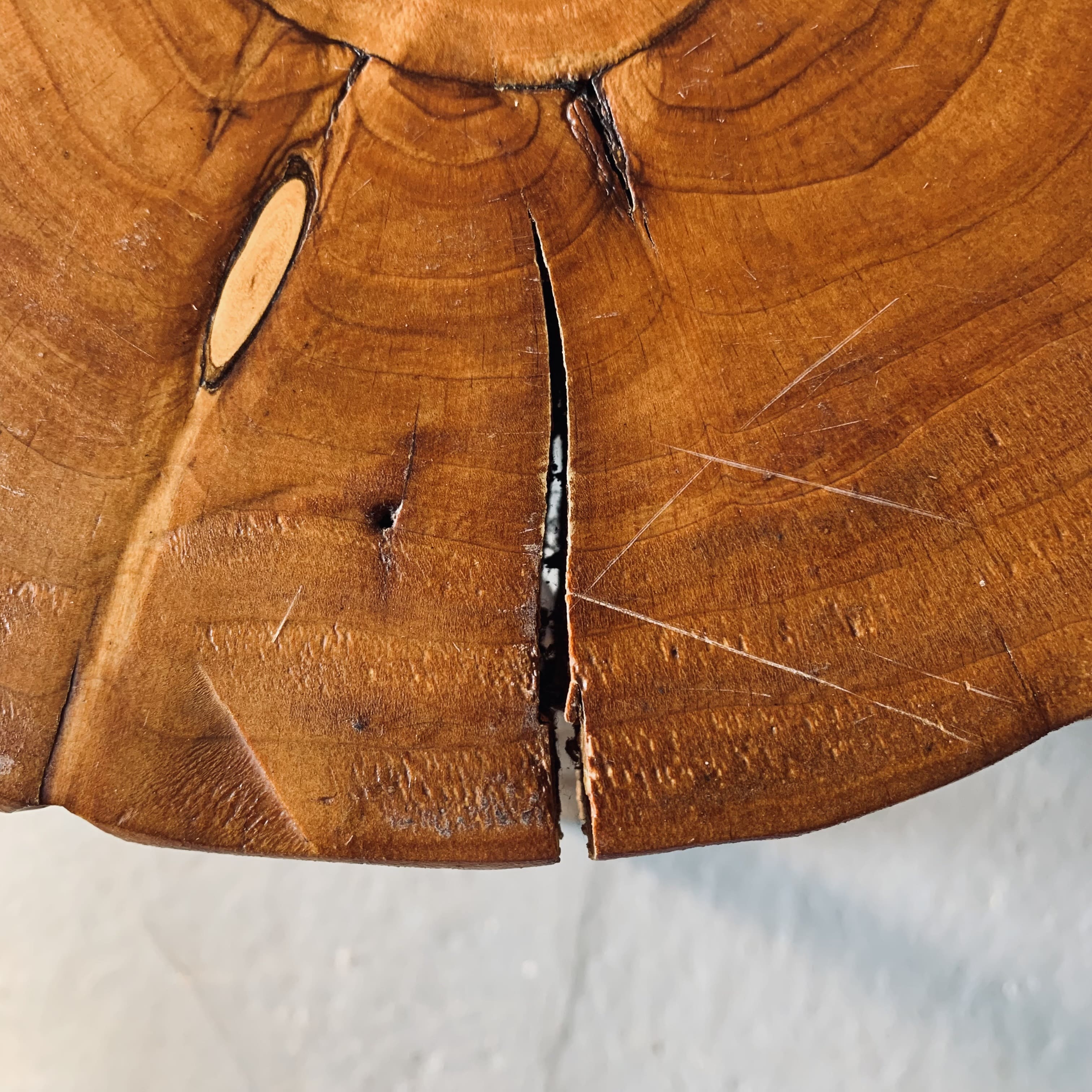 Brutalist tripod high stool - wood