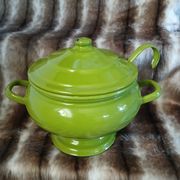 Vintage green enamelled tin soup tureen