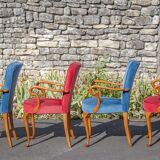 English lounge 4 armchairs and a coffee table Queen Anne armchairs blue and red fabric