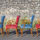 English lounge 4 armchairs and a coffee table Queen Anne armchairs blue and red fabric