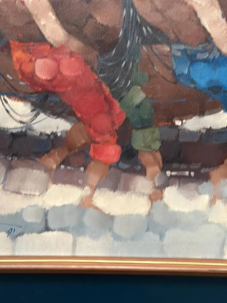 Swedish Oil on Panel"Fishermen" by Marylilla , Vintage and Framed