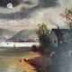 Pendant of HST painting "Landscape in the moonlight" signed + frame circa 1920