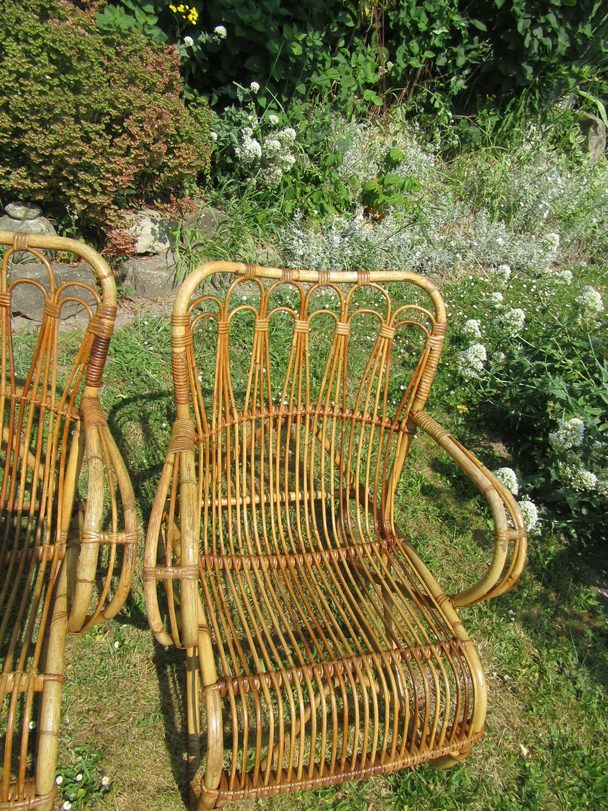 Pair vintage rattan armchairs