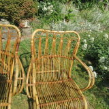 Pair vintage rattan armchairs