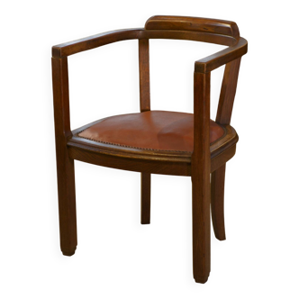 Oak and faux leather armchair 1940s