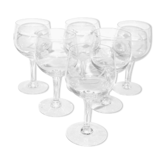 Series of 6 white wine glasses Alsatian balloon in engraved blown glass 12.5
