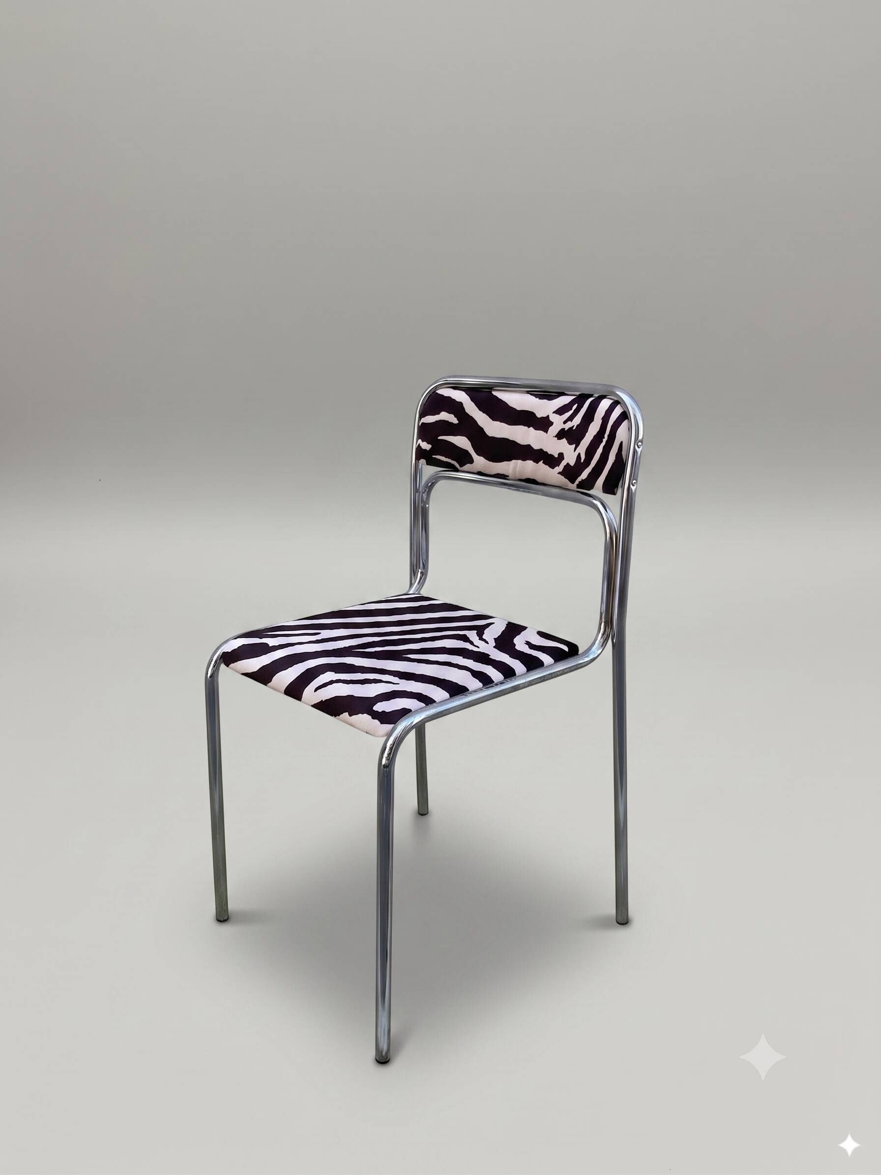 Vintage tubular chair in chrome and zebra fabric, 1970s