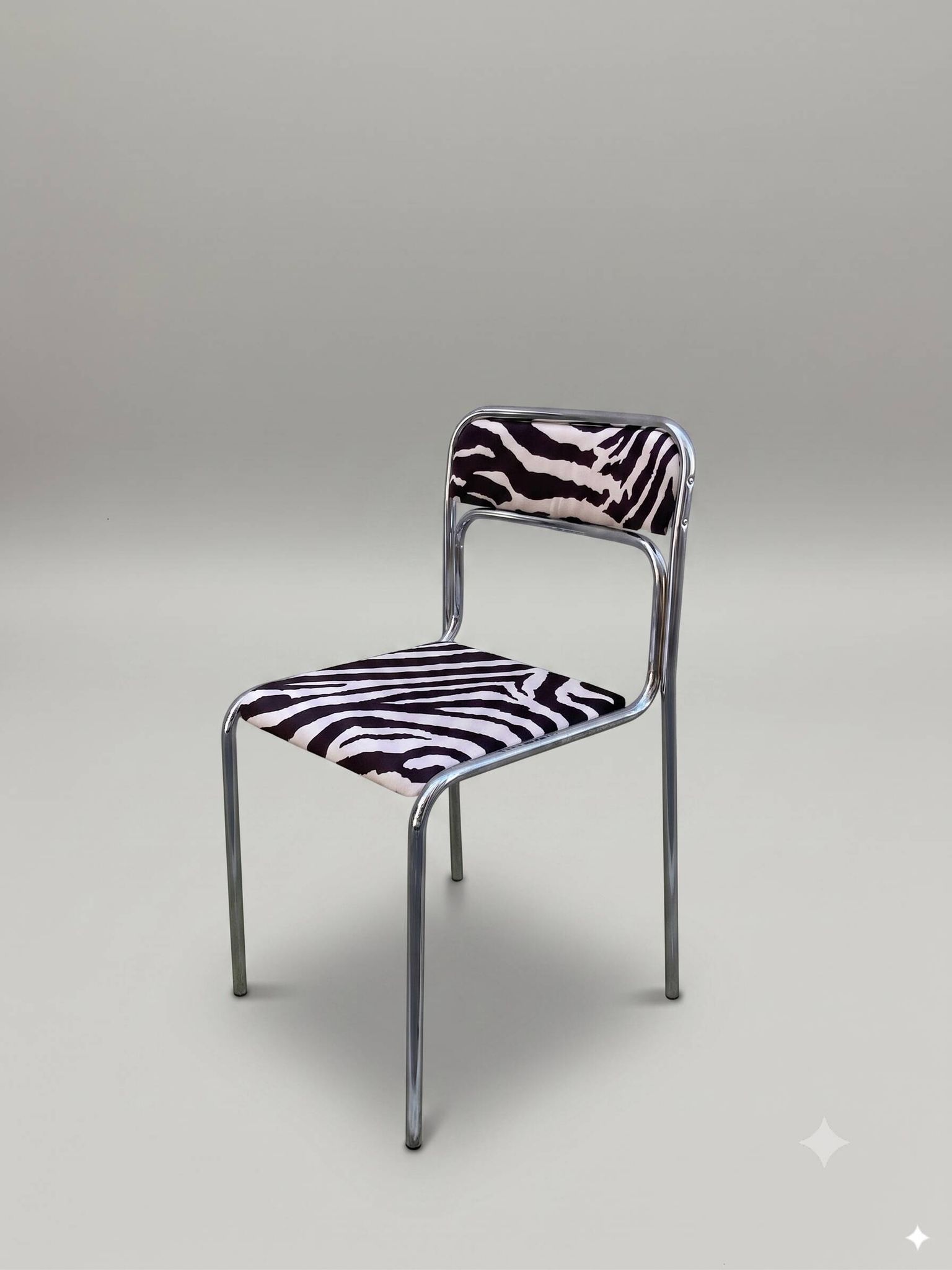 Vintage tubular chair in chrome and zebra fabric, 1970s