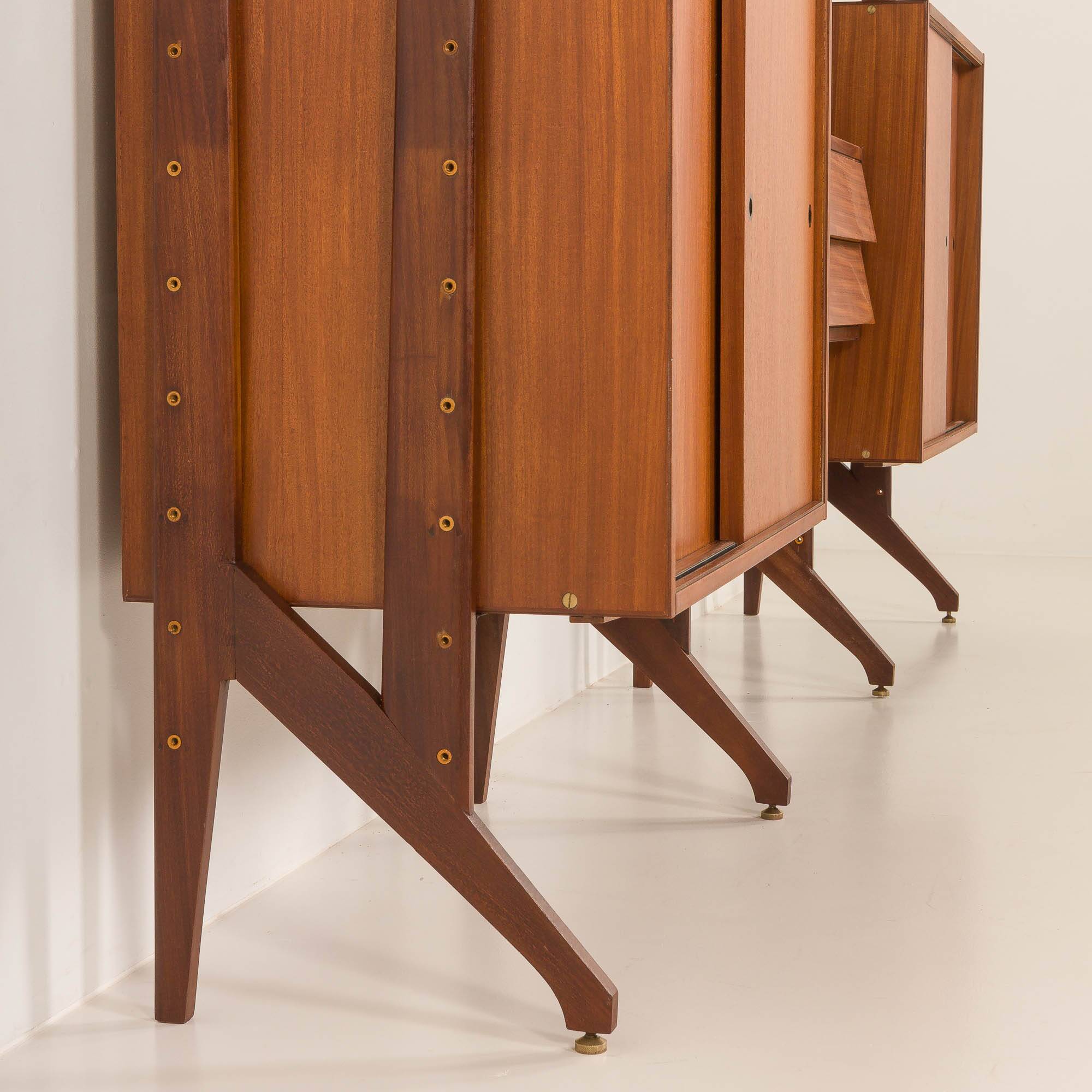 Italian freestanding wall unit or room divider in teak, 1960s