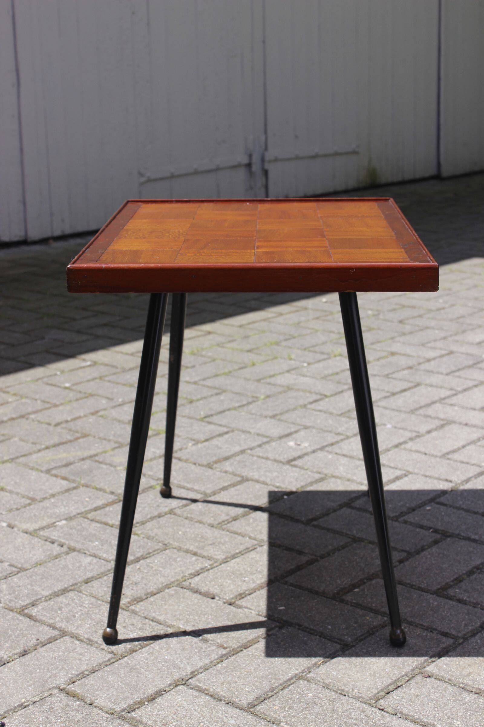 Modernist wood & steel coffee table France 1950s