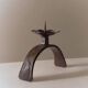 Vintage wrought iron candlestick from the 1960s, sculptural relief pattern for pillar candle, rustic Mid-Century metal, elegant gift idea.