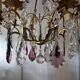 Brass cage chandelier and crystal pendants with 8 lights and 79 pendants