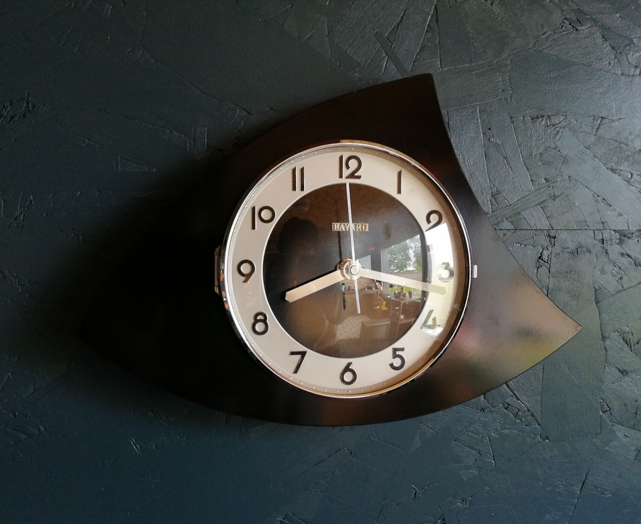 Vintage clock asymmetrical silent wall pendulum "Black Bayard"