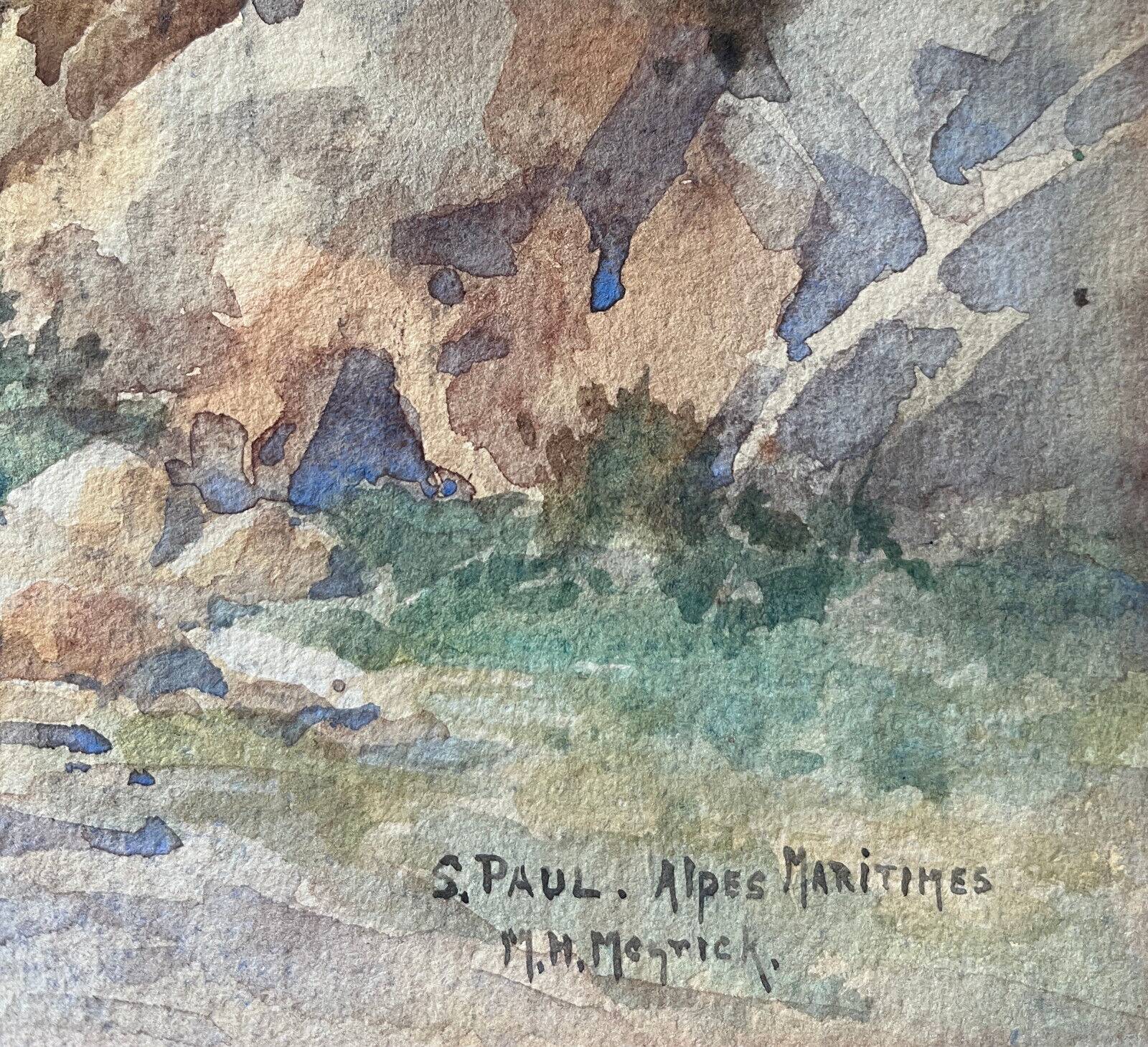 Watercolor painting circa 1900 Saint-Paul-de-Vence Alpes Maritime by MH Meyrick
