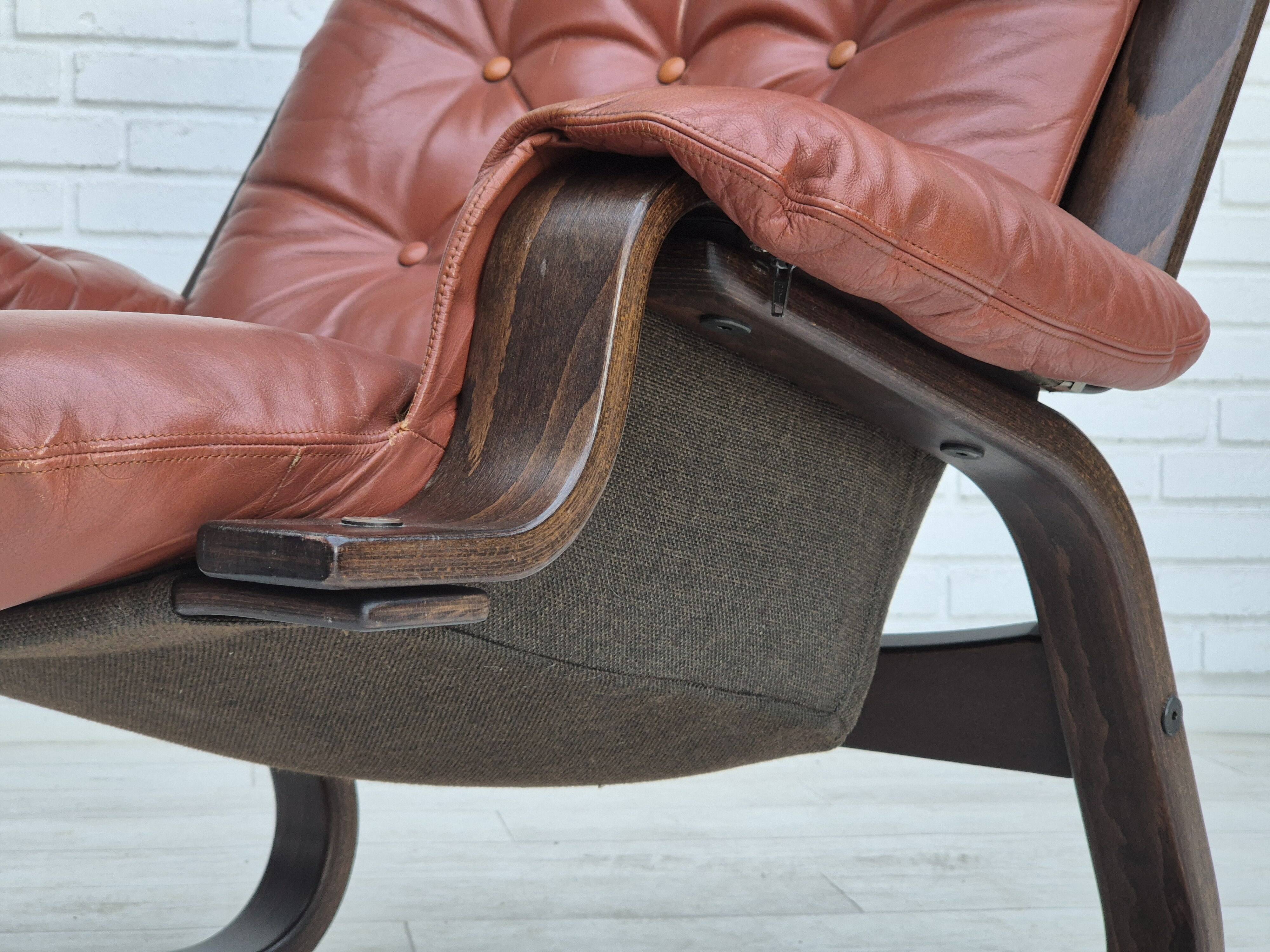 1970s, Scandinavian design, lounge chair, original very good condition, brown leather.