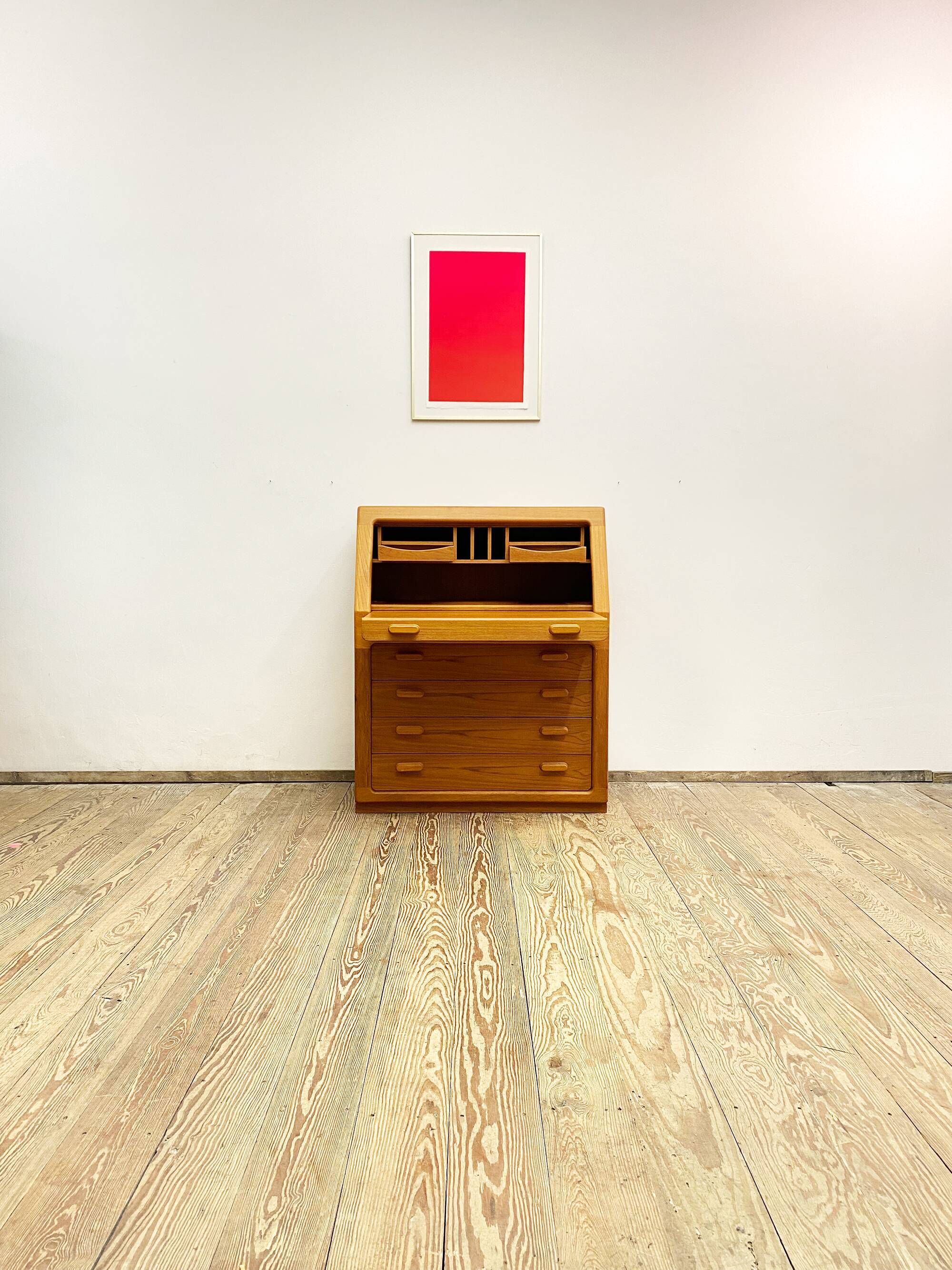 Danish Mid Century Teak Writing Cabinet, Bureau or Secretary Desk with roll top, 1960s