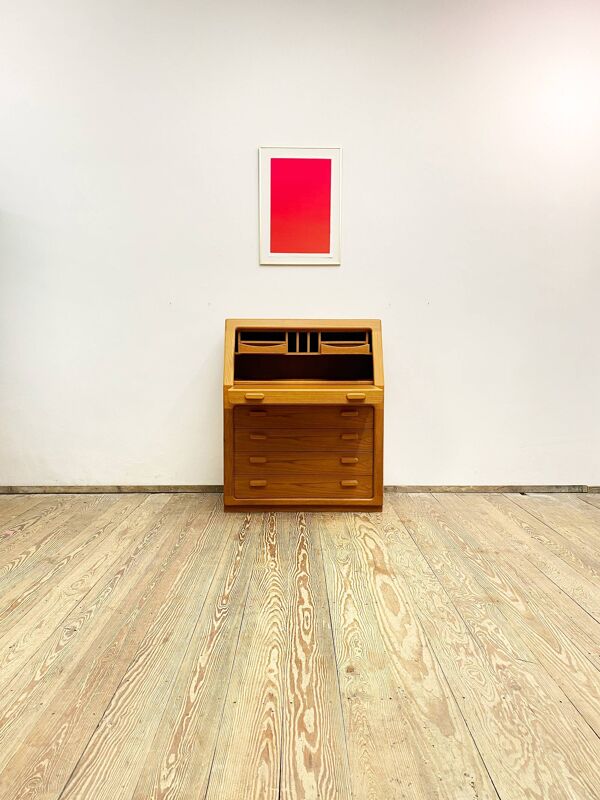 Cabinet d’écriture en teck danois du milieu du siècle, bureau ou bureau de secrétaire avec rouleau, années 1960