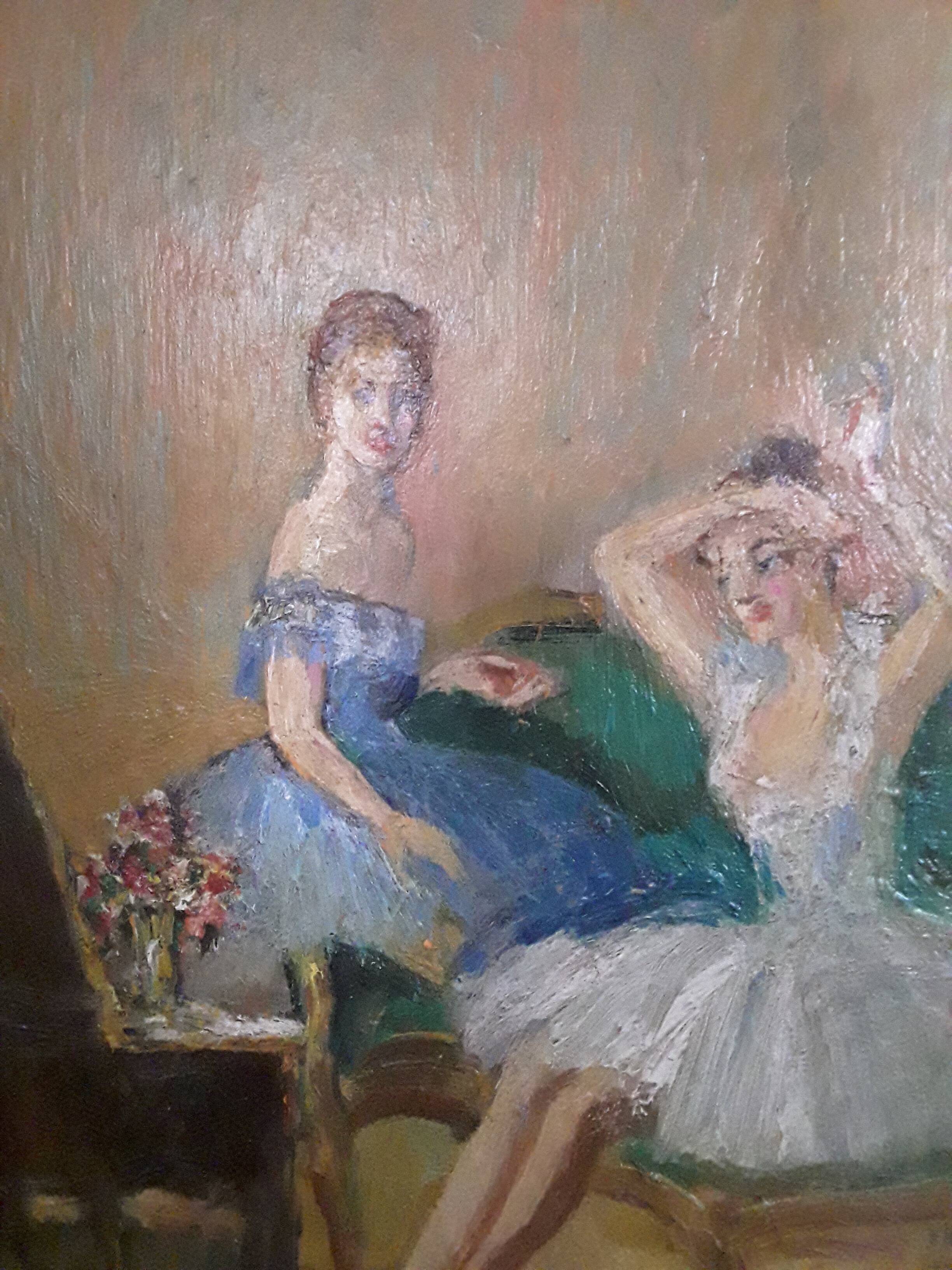 Oil on cardboard dancers early 20th century signed