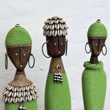 Set of 3 Namji Dolls, African Art in Wood, Beads, Cowries