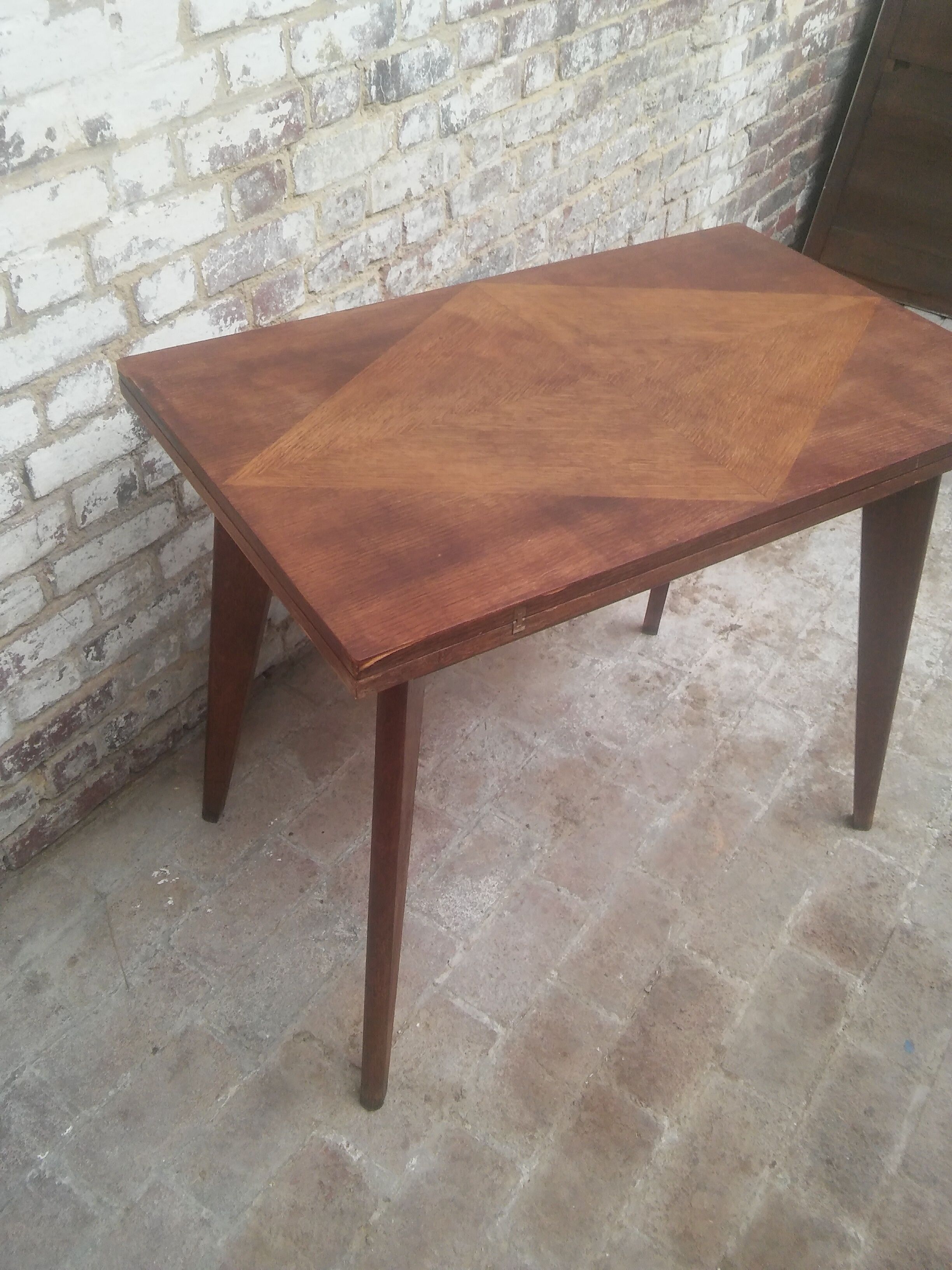 Table pieds compas en chêne années 50