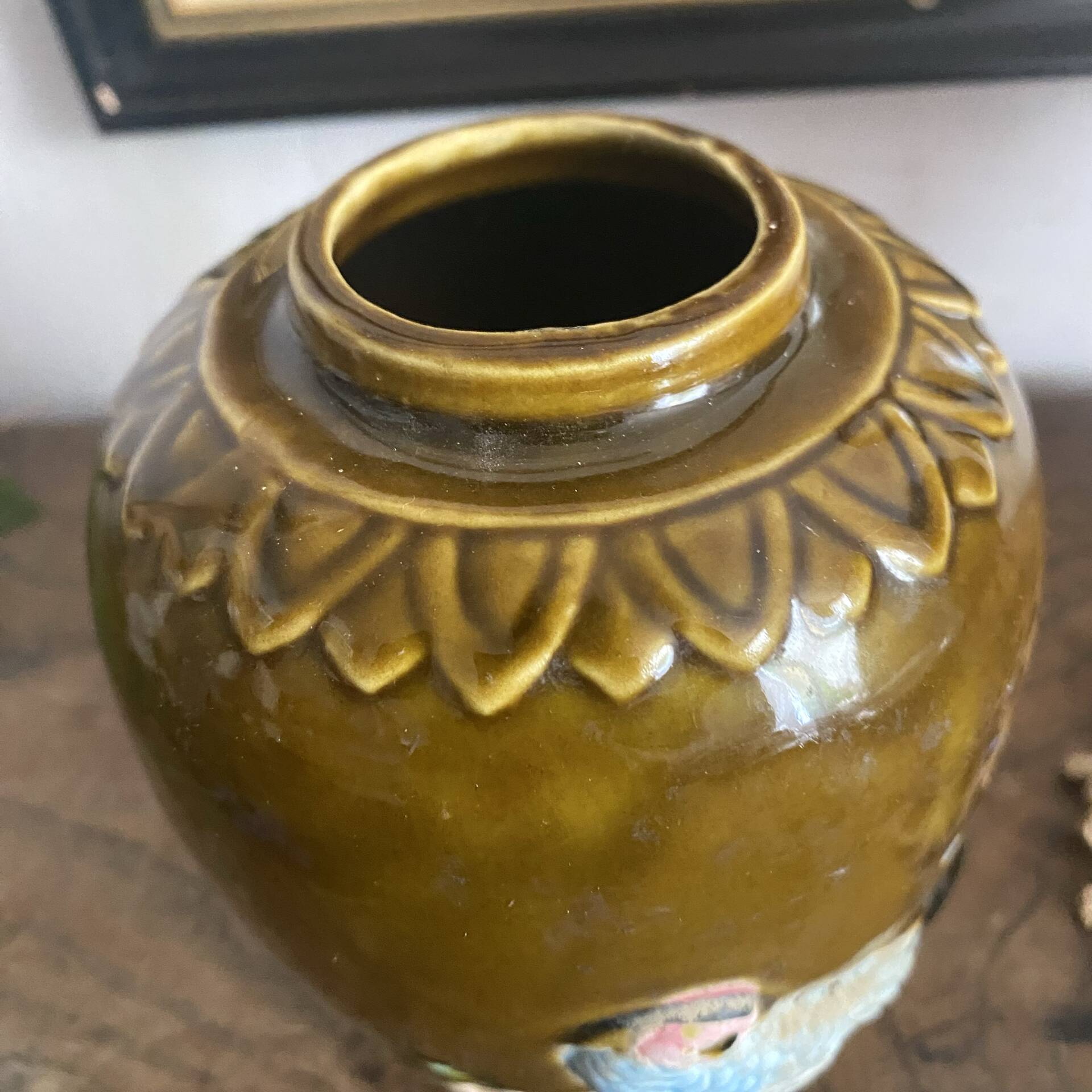 Vase en barbotine oiseaux Japon