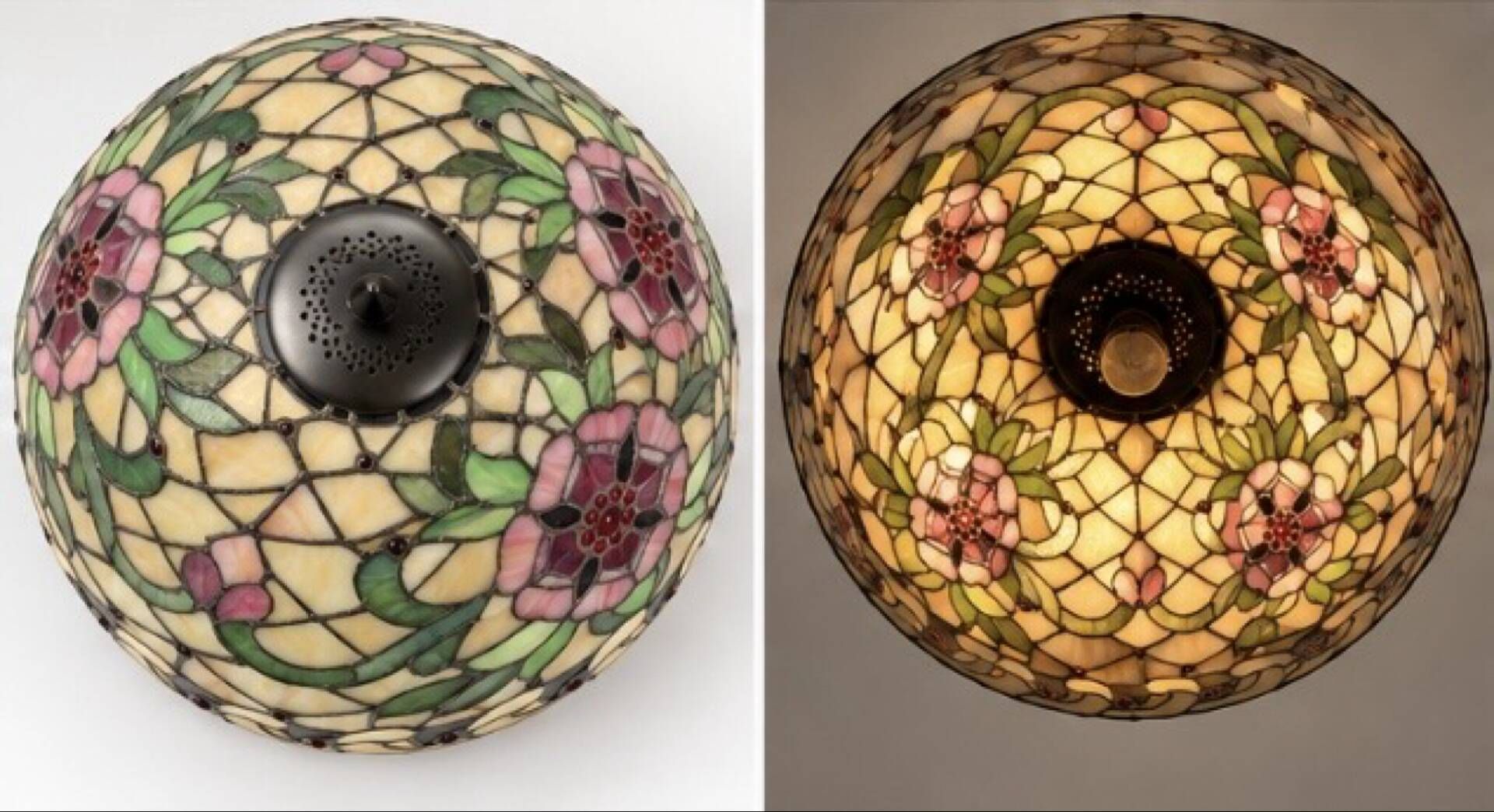 Large Tiffany-style stained glass lampshade with floral design – Ø 50 cm