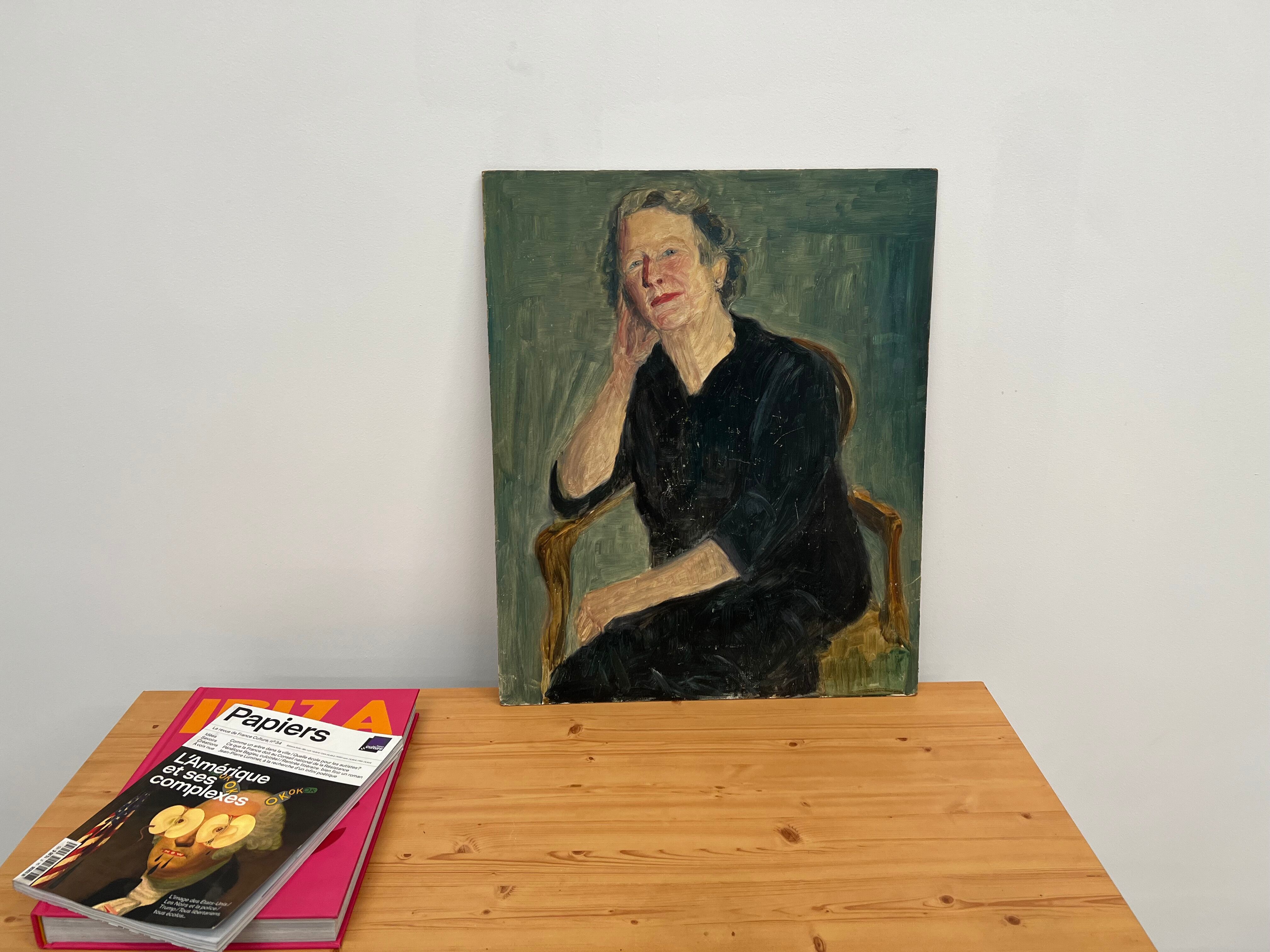 Huile sur bois, portrait de femme