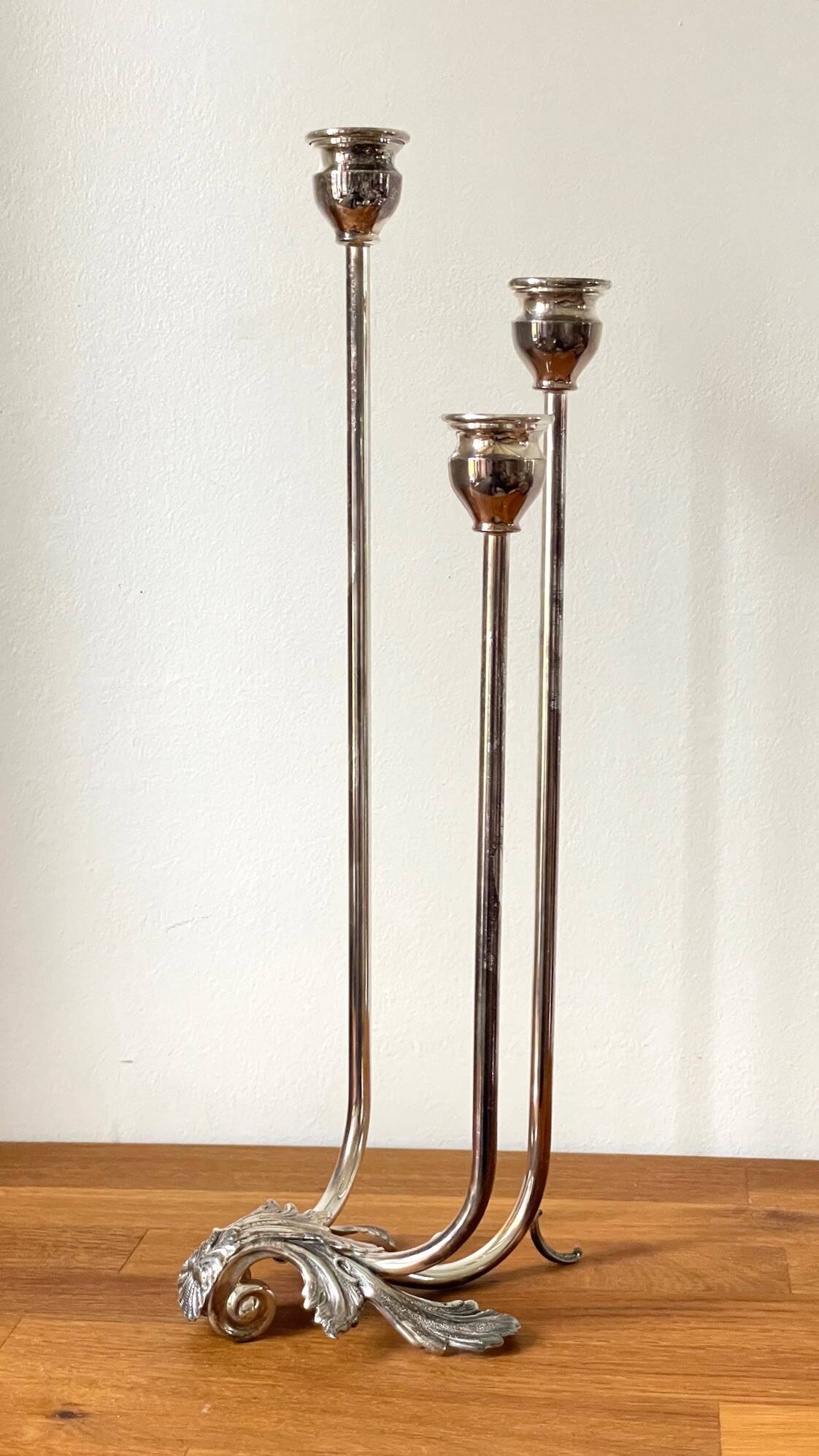 CANDLE HOLDER 3 Lights METAL Patinated Chrome