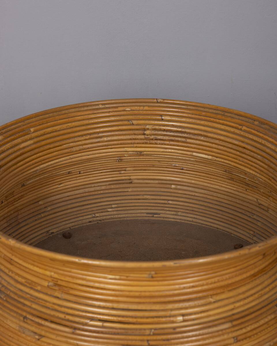Vintage 1960s Italian-design bamboo plant pot with wheels