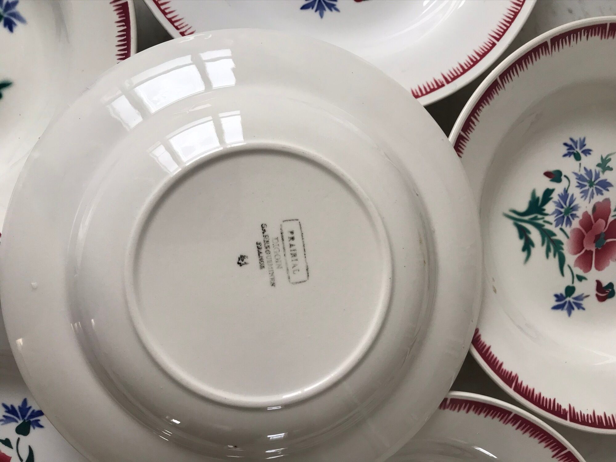 Lot of 6 hollow plates Digoin Sarreguemines model Prairial