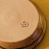 Set of 2 glazed pottery candle holders signed