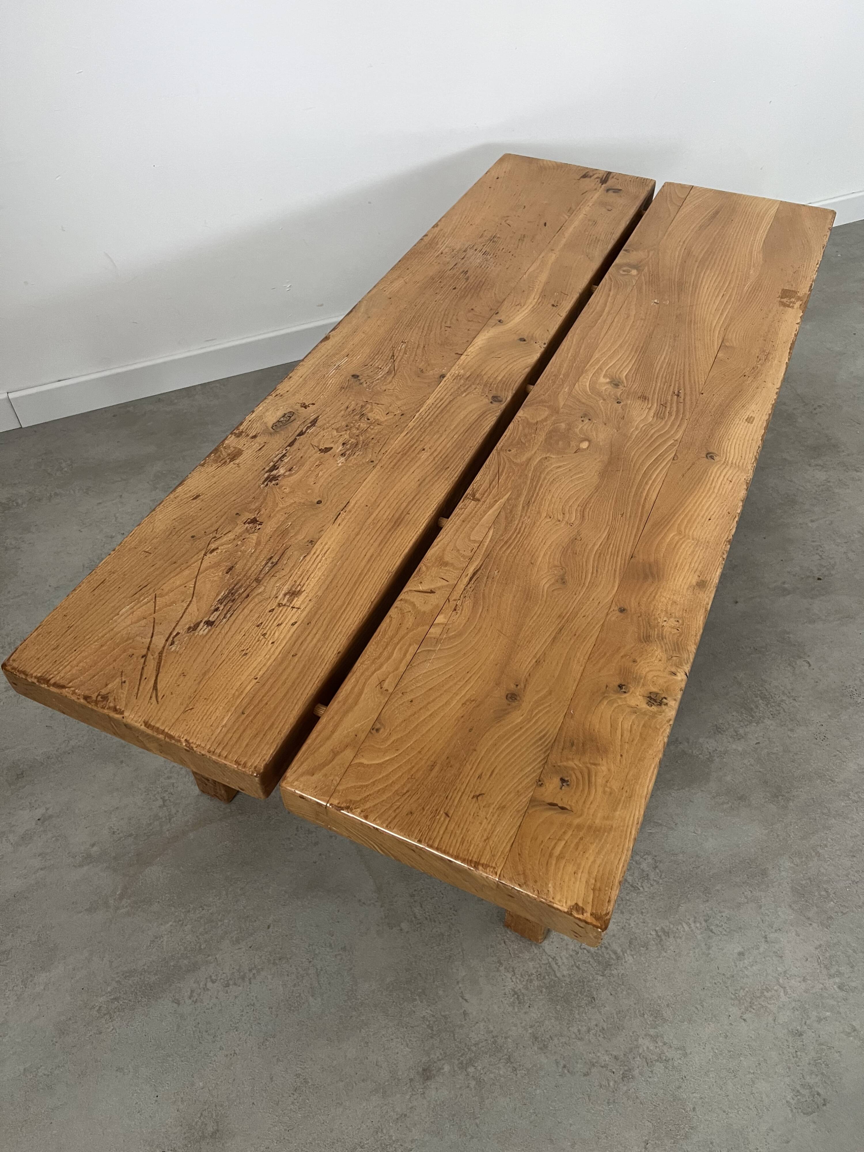 Solid elm wood coffee table 60s