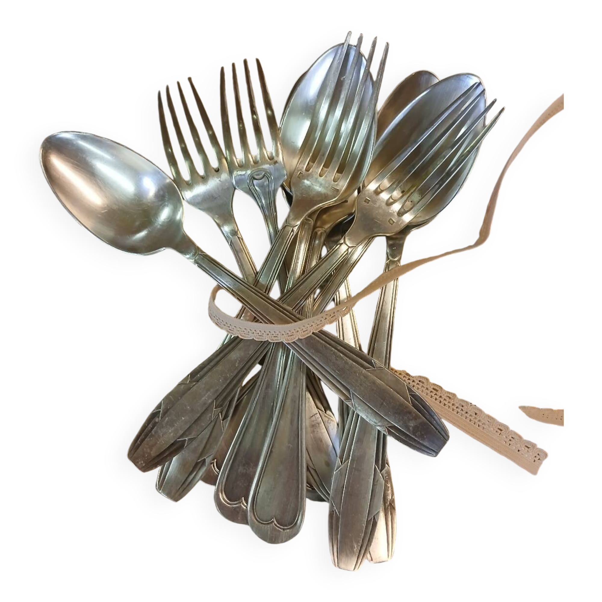 Set of 10 antique silver-plated cutlery