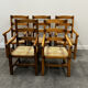 Ensemble de 5 grands fauteuils de salle à manger en chêne français avec assises en jonc, années 1970