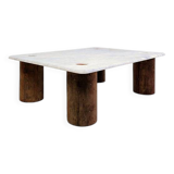 Unique rectangular Coffee Table in Marble and Teak Wood - Belgian creation