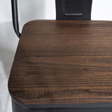 Industrial style bar chair Black metal and dark wood seat with backrest height 66cm