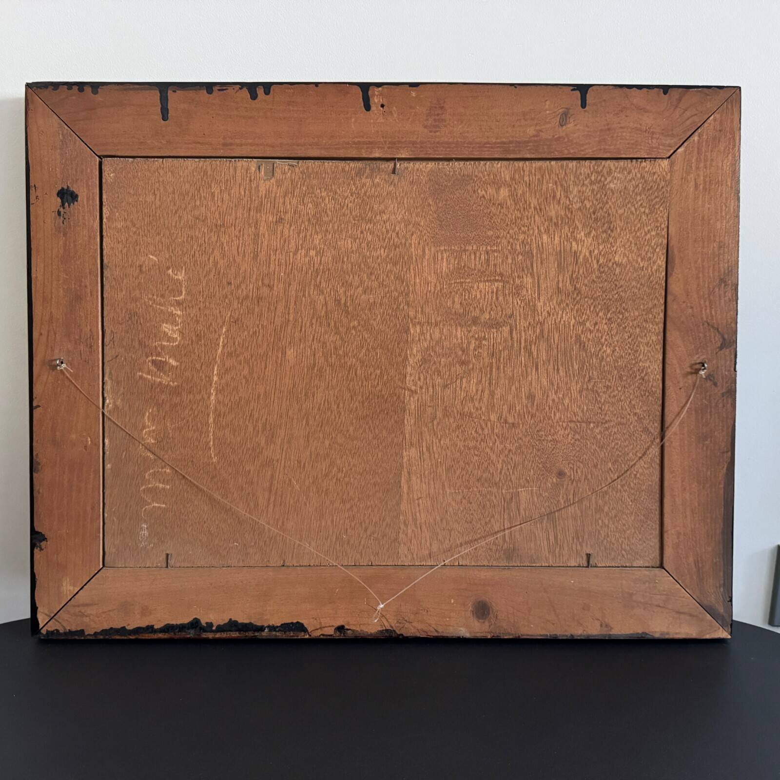 Oil on panel 20th century watercourse trees in bloom blackened wooden frame