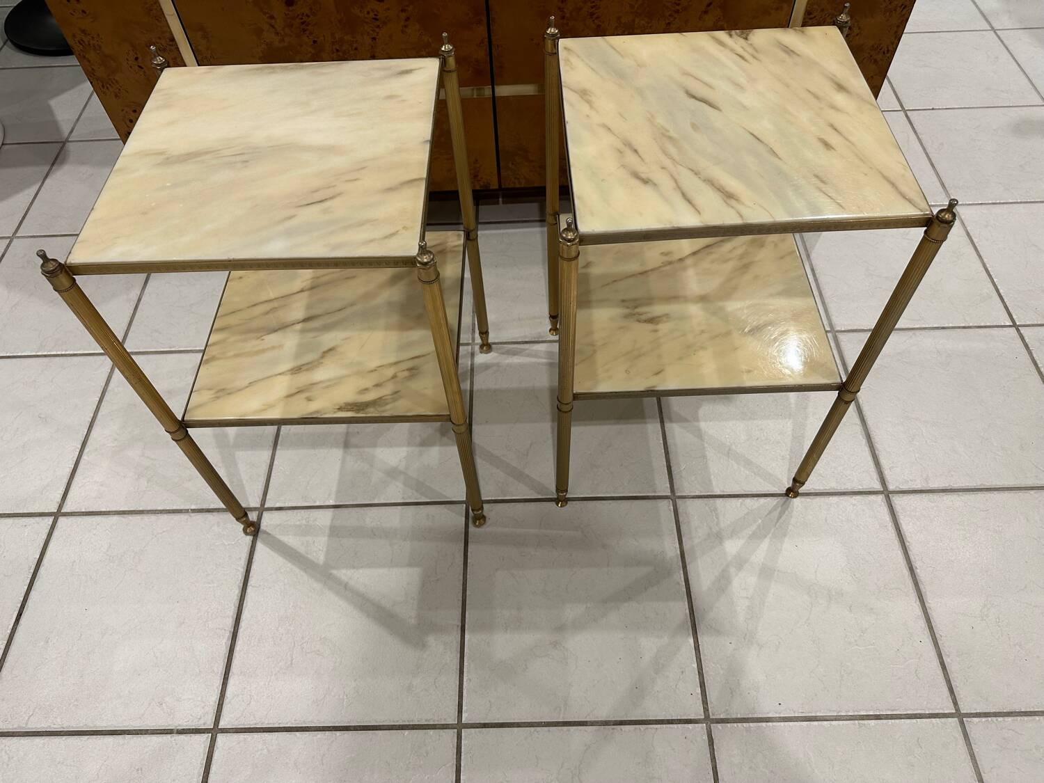 Pair of vintage marble and brass end tables 1970s