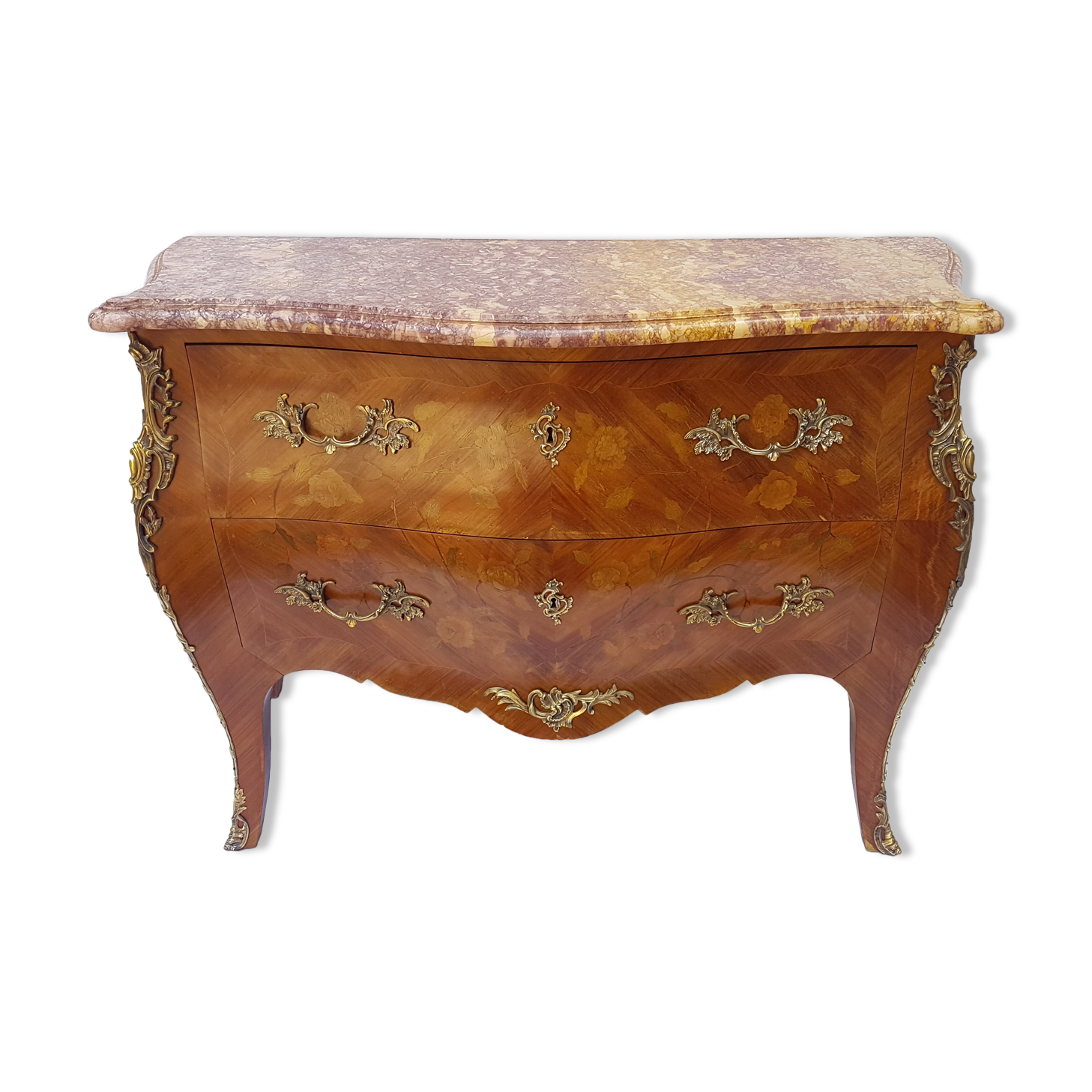 Dresser style Louis XV marble pink and bronze