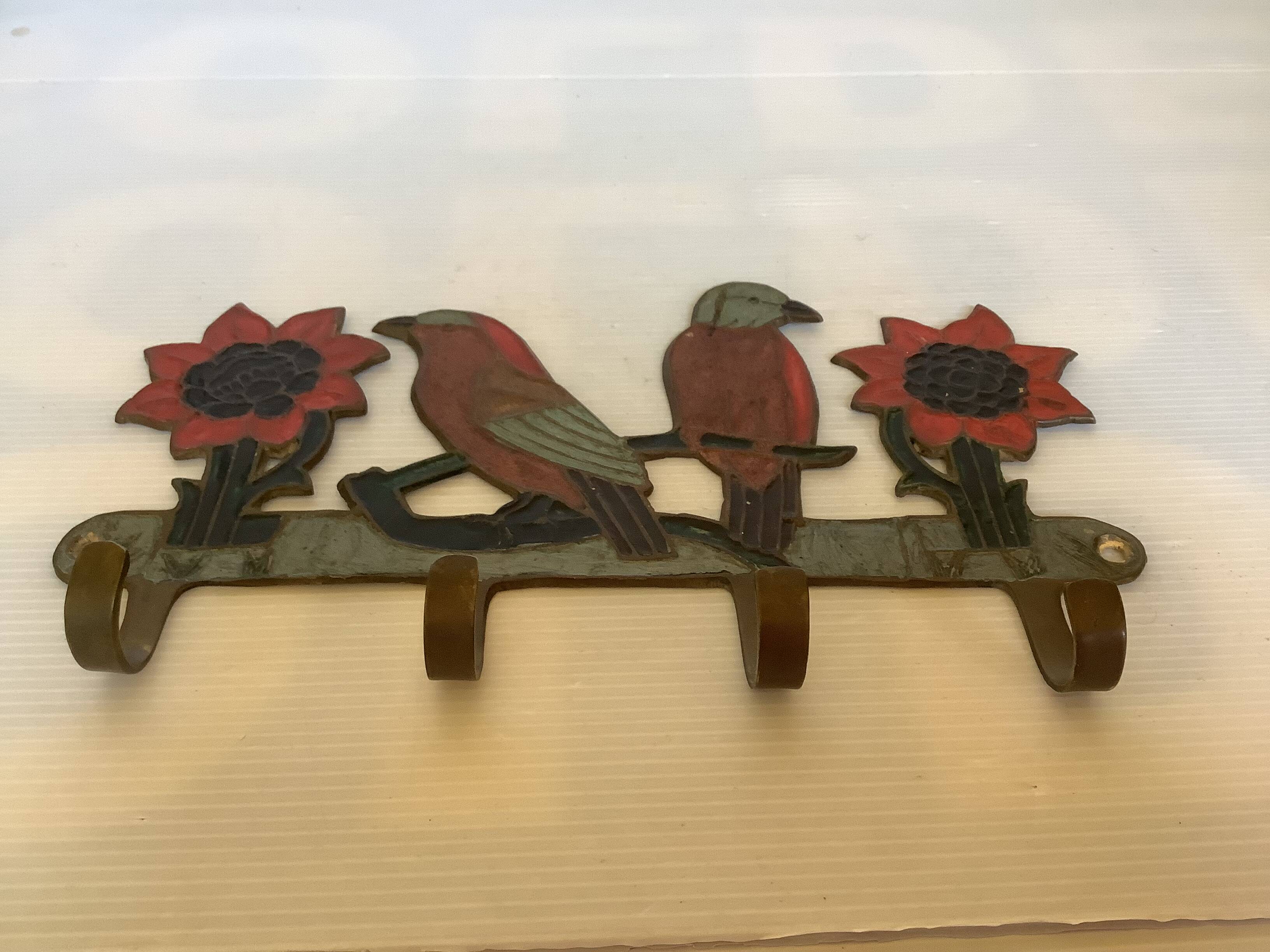 Brass bird and flower coat rack