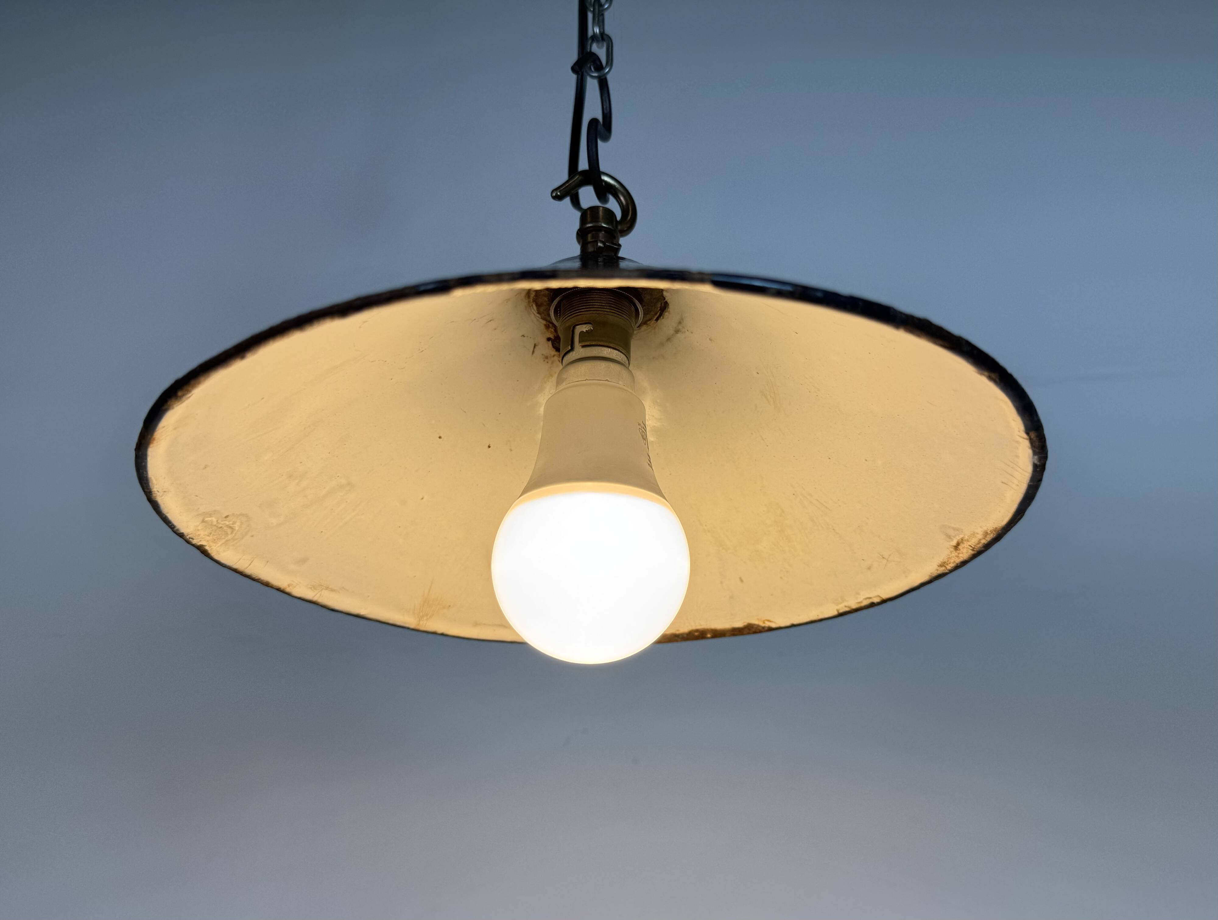 Industrial British Dark Blue Enamel Factory Pendant Lamp, 1950s