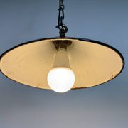 Industrial British Dark Blue Enamel Factory Pendant Lamp, 1950s