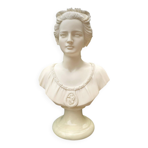 Buste de femme en albâtre, signé Arnaldo Giannelli, daté 1980