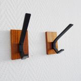 Vintage teak wall hooks, mid century coat hooks