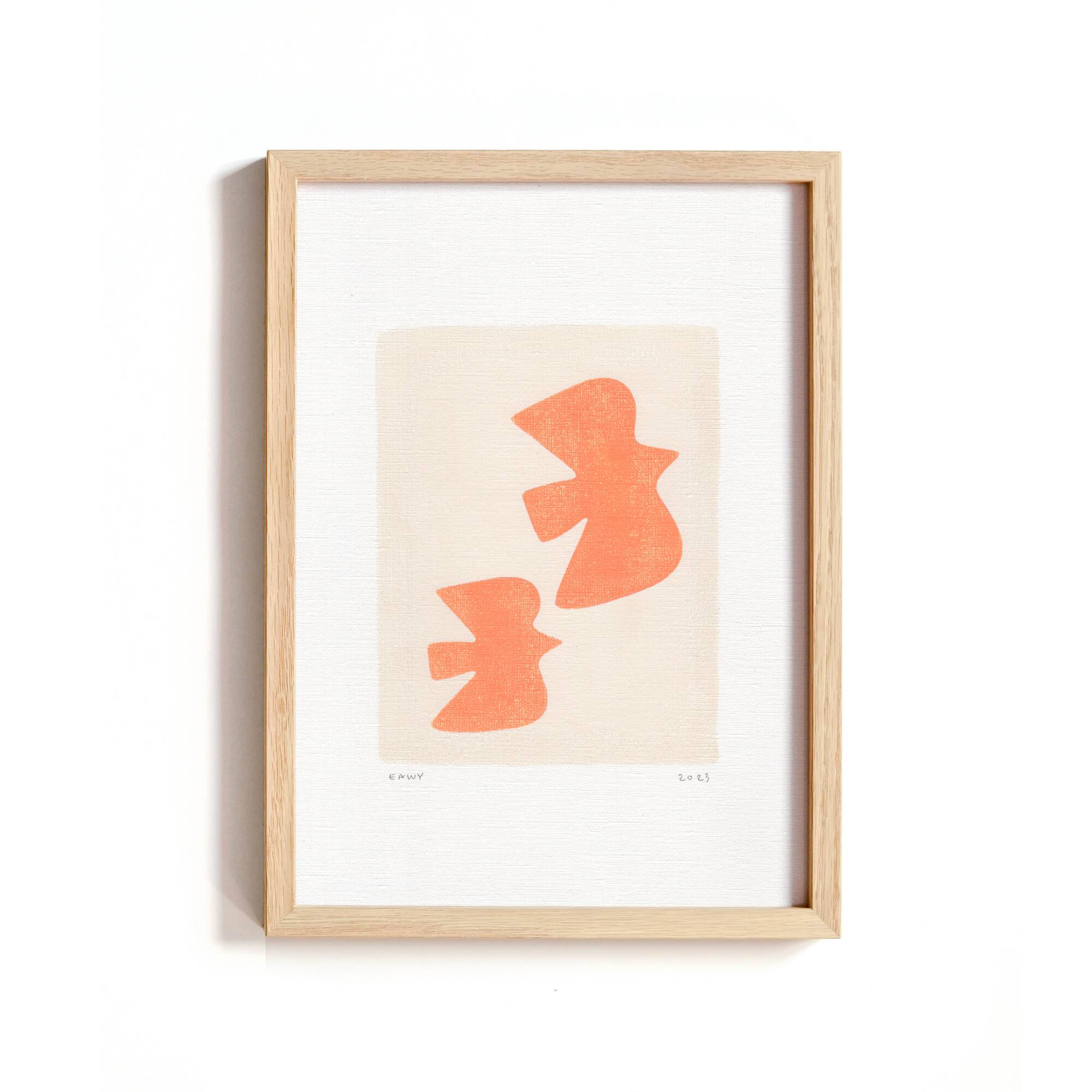 Peinture orange illustration oiseaux signée Eawy