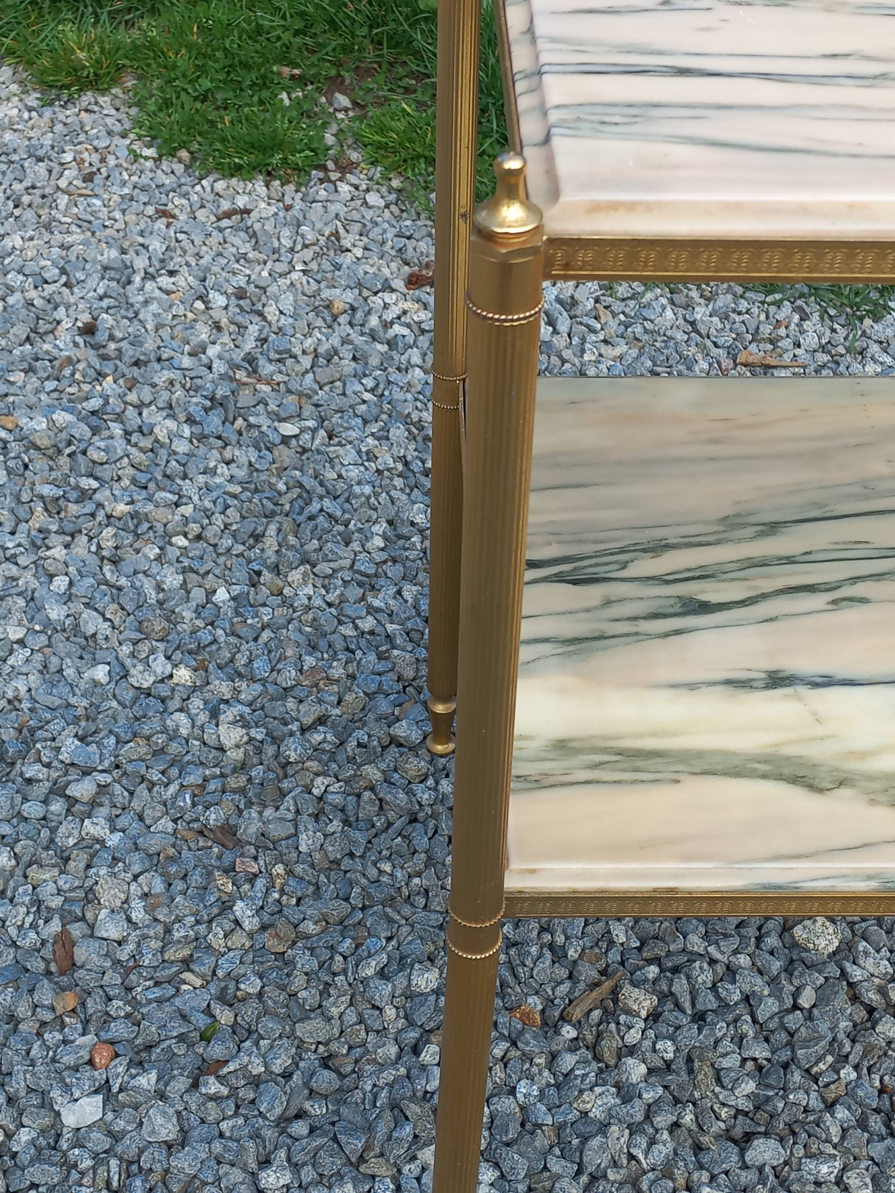 Pair of neoclassical side tables in bronze, brass, marble, and o.