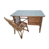 Rattan desk and armchair set