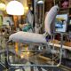 Fauteuil / chauffeuse de salon tissus et chrome Atal 1970